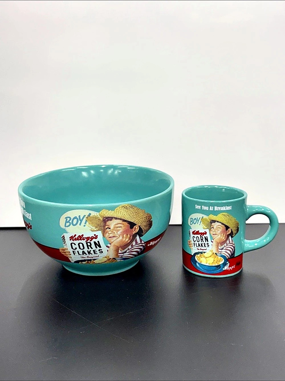 Kellogg’s Corn Flakes 2015 Retro Boy Ceramic Cereal Bowl & Mug Set Concept Facto